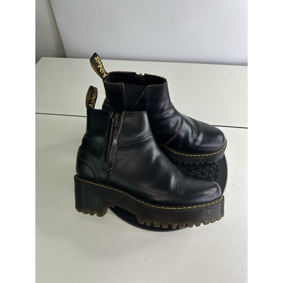 Dr. Martens Rometty II Leather Heeled Chelsea Boots Sz 8 Black Combat Boho - Picture 1 of 9
